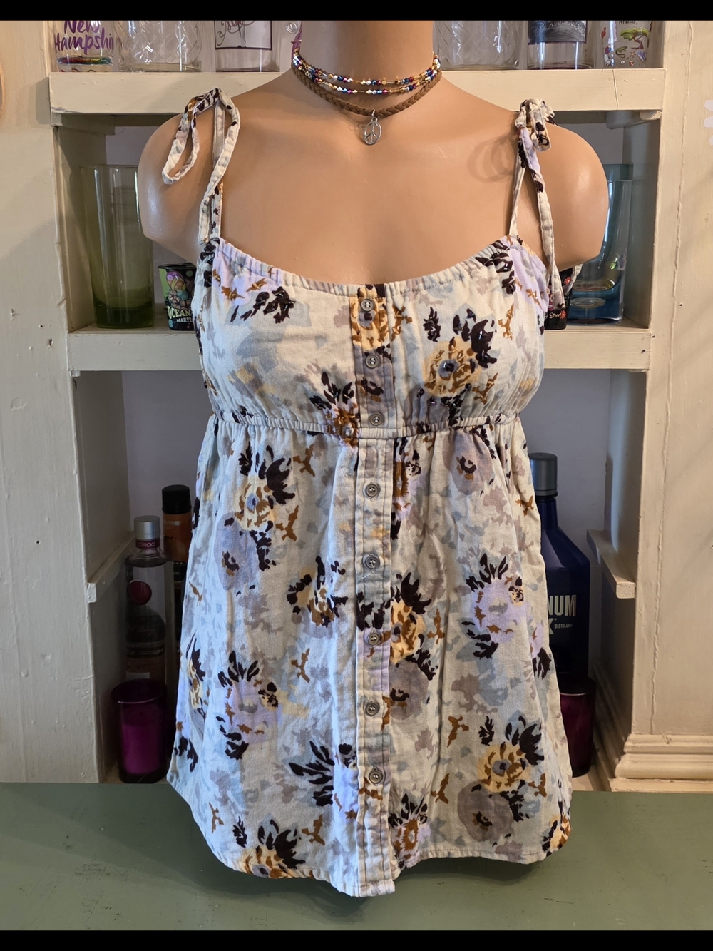 Charlotte Russe Y2K 2000's Babydoll Top L Pear Yellow Floral Beaded Bust EUC